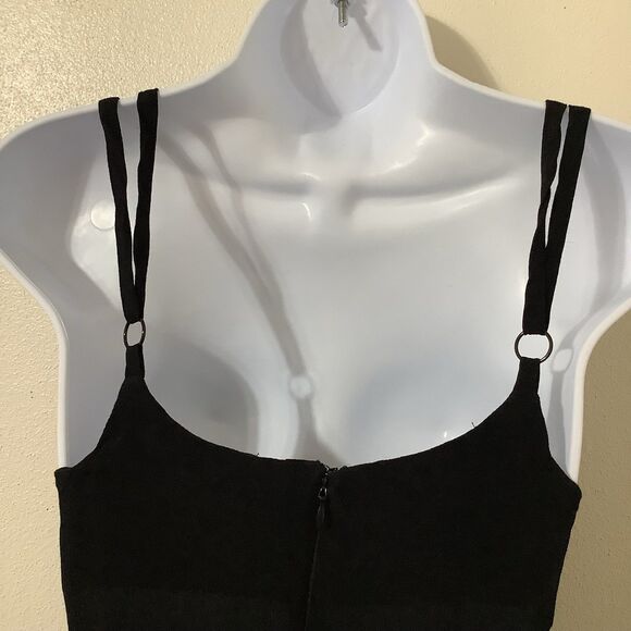 Reformation Black Slinky Dainty Gauzy Stappy Grunge Square Neck Slip Dress Med - Picture 10 of 11